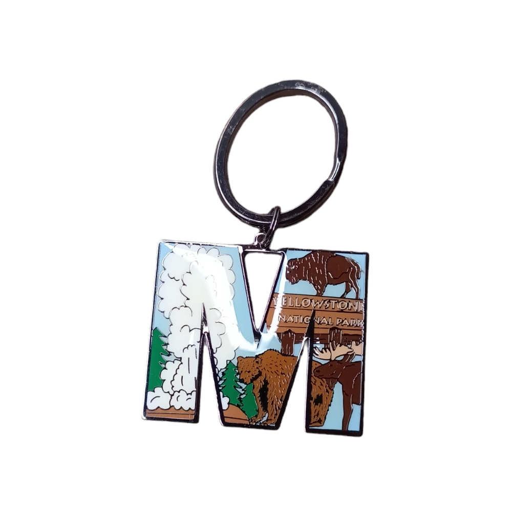 Yellowstone National Park Metal Keychain Letter M